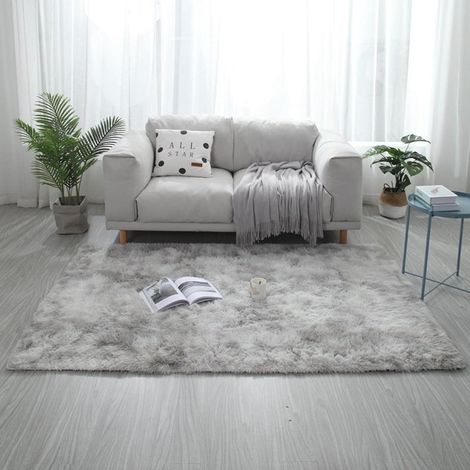 TuseRxln Tapis Moelleux - Tapis à Poils Longs - Texture Velours Doux avec Poils Longs pour des Pieds Confortables - 1 pièce - Salon Chambre d'enfant Gris (1/5)