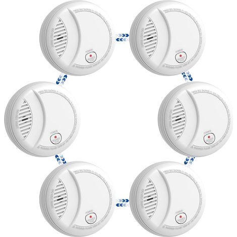 Connecté Detecteur de Fumée,Alarme Incendie Détecteur Fumée10 Ans avec Pile 9V Remplaçable,Alarme de Pile Faible,6 PCS (1/5)