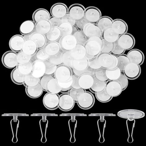 Lot de 80 crochets de plafond autocollants pour suspension, disques de plafond adhésifs sans dommages, sans perçage, support mural amovible transparent pour festival, mariage, fête (1/5)