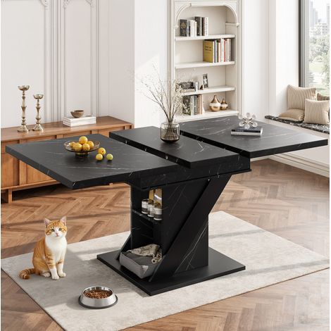 Tavolo da pranzo allungabile 110-140 x 80 cm in MDF nero effetto marmo (1/5)
