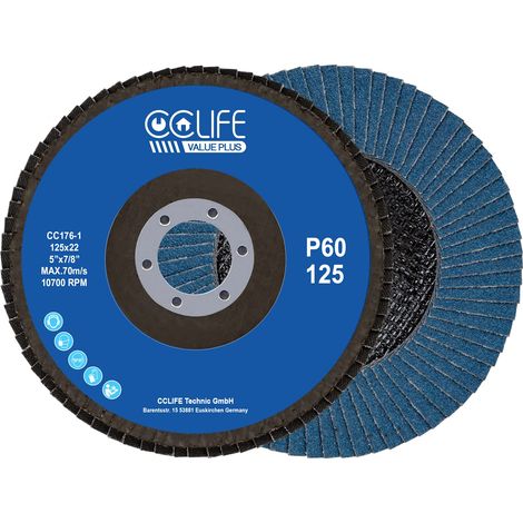 CCLIFE 10 Pezzi Disco lamellare ø125 mm Grana P80 / P60 - Disco lamellare abrasivo Mop piatto inox, per metallo, acciaio e legno Grana P60 (1/4)