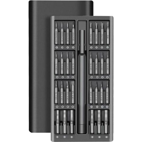 Präzisionsschraubendreher-Set, 33 Bits aus S2-Stahl, Aluminiumkoffer, tragbar, schwarz (1/5)