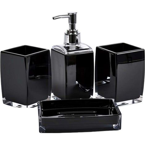 Set Accessoires Salle de Bain 4pcs Distributeur de Savon Gobelet et Porte-Savon Noir