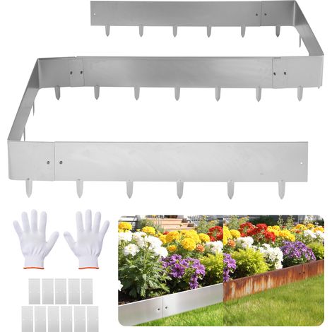 VEVOR Borde de Cesped de Acero Corten, 1 m x 23 cm, 10 Piezas de Borde, 11 Placas de Conexión, Delimitador Metálico Exterior, Bordura de Jardín de Metal con Guantes para Paisajismo Parterres Senderos (1/5)