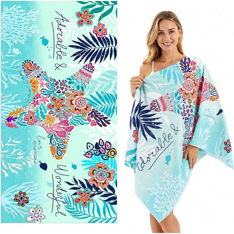 Serviette de Plage Microfibre 70x140 cm, 1 Pièce Étoile de Mer, Drap de Plage Anti-Sable au Séchage Rapide, Compact pour Voyage, Piscine, Sport et Transat (1/5)