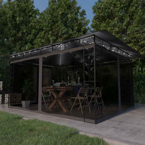 vidaXL Tonnelle avec moustiquaire et lumières LED 4x3x2,73m Anthracite (1/5)