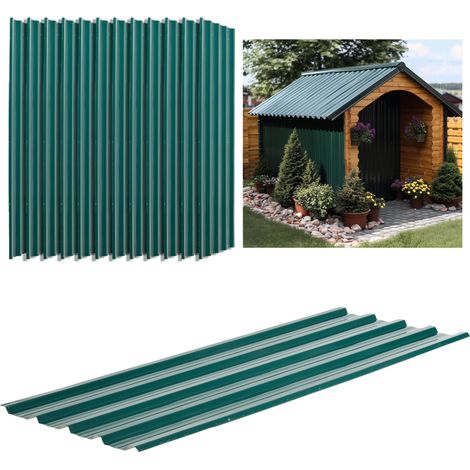 Lot de 12 panneaux en acier galvanisme Résistant aux intempéries, vert, dim. d'un panneau 129L x 45l cm