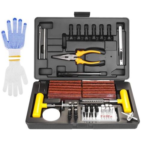 Kit de Réparation de Pneu avec Manometre Pression Pneu, Gants pour Pneu, Kit de Reparation pour Voitures, Vélos, Motos, Tracteurs, Camions (100 Pièces) (1/5)