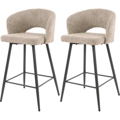 Lisa Design – Lot de 2 tabourets de bar en tissu bouclette sable – Hauteur d'assise 69 cm – Structure en acier – Finition satinée (1/5)