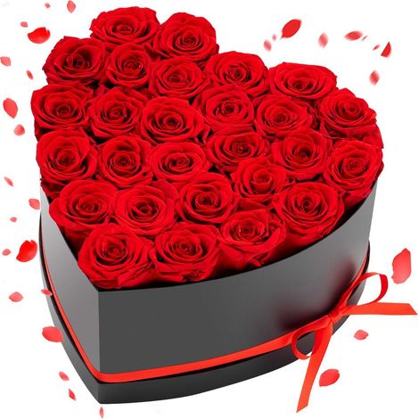 Rouge vif et boîte en cœur, rose éternelle à offrir en cadeau pour femme, Saint-Valentin ou anniversaire (1/5)