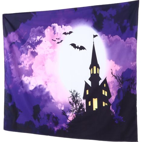 Tapisserie murale à motif château d'Halloween, tapis de sol pour photos, décoration pour fête à la maison, 150 x 150 cm / 59,1 x 59,1 pouces (1/5)