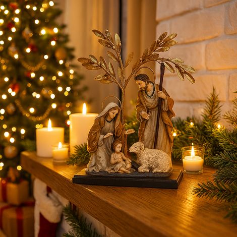 Natività con 4 figure per decorazioni natalizie in poliresina e metallo 23,50 x 6,35 x 28,58h cm (1/4)