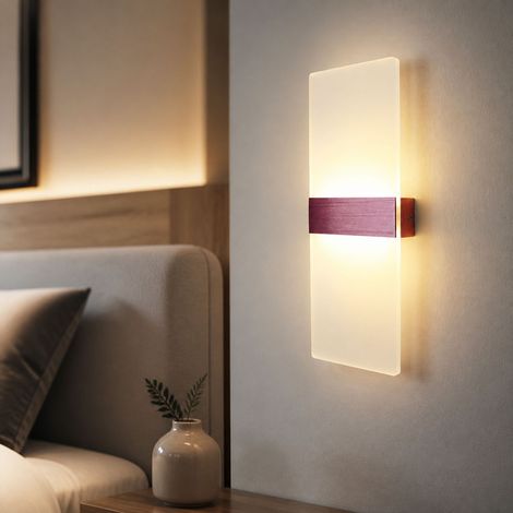 Applique murale LED design moderne, corps en aluminium et abat-jour en acrylique, 10W lumière tricolore, finition or rose, 40x15cm (1/4)