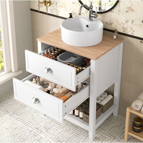 Badezimmermöbel mit Keramikwaschbecken, 2 Schubladen, Weiß OKMYHOME (1/5)
