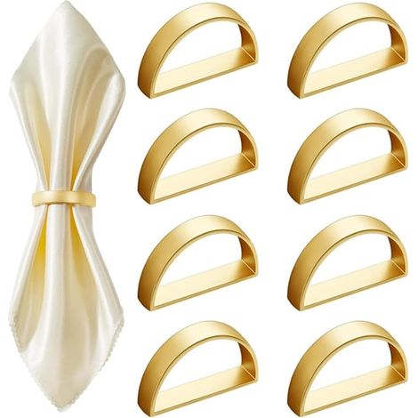 Lot de 8 ronds de serviette dorés en métal pour décoration de table fêtes mariages et réceptions (1/5)