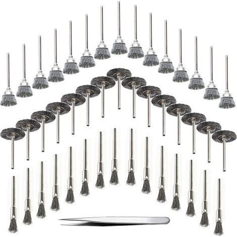 Set di 45 utensili per trapano per legno: spazzola metallica, filo in acciaio inossidabile, spazzola rotante per trapano in metallo, argento (acciaio inossidabile) (1/5)