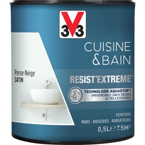 Peinture multi-supports monocouche Cuisine & Bain Resist'Extrême® V33 Perce Neige satin 0,5L (1/4)