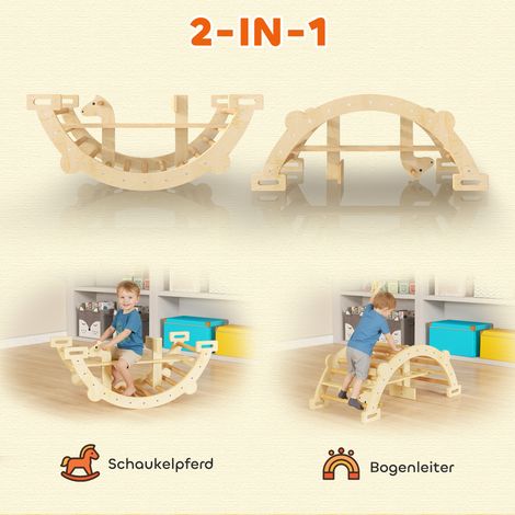 Structure d'escalade Montessori intérieure, arche en bois 2 en 1 pour enfants 2-4 ans, 110 x 52 x 45 cm, bois naturel (1/4)