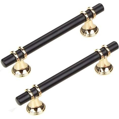 Lot de 2 poignées de meuble, poignée de porte de chambre, poignée de porte moderne, poignée de porte, poignée minimaliste luxueuse, poignée de porte de placard, poignée de tiroir, noir, 128 mm (1/3)