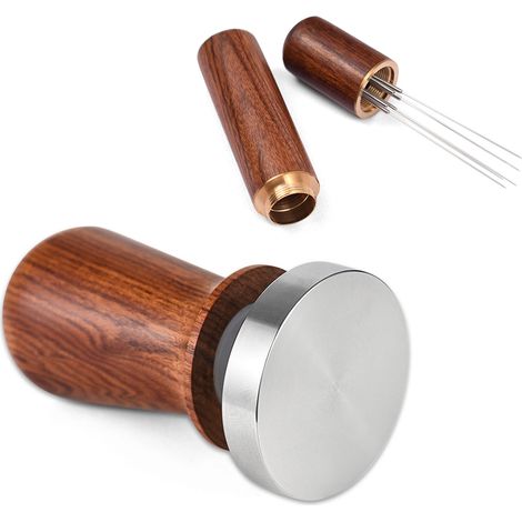 Doseur et agitateur pour espresso de 58 mm, corps en alliage d'aluminium à ressort, base plate en acier inoxydable 304, poignée en bois style barista, presse à porte-filtre (1/4)