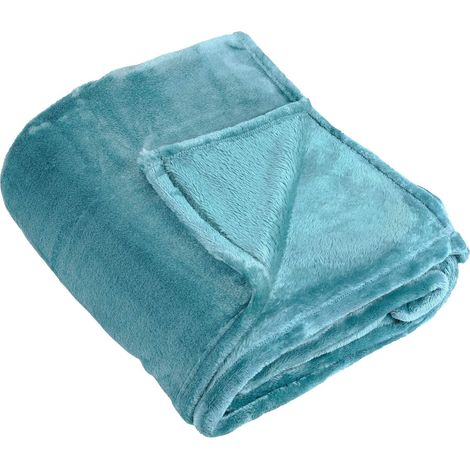 Couverture polaire uni turquoise - 180x220cm - Turquoise (1/2)