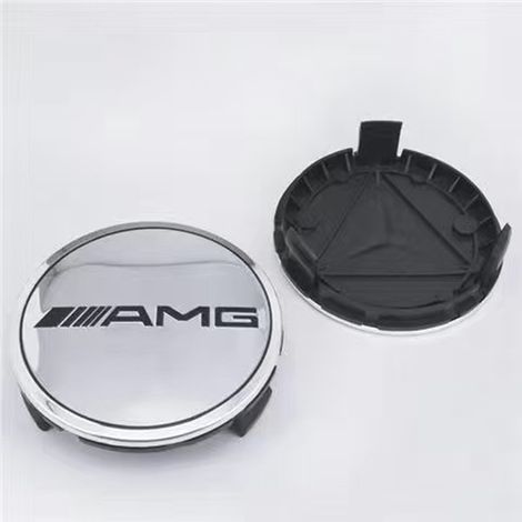 Lot de 4 Cache-Moyeux de Roue 75 mm pour Mercedes C E GLK GLC CLS ML ABR, Emblème Central de Jante Style AMG Argent, 4 Pièces Argent (1/2)