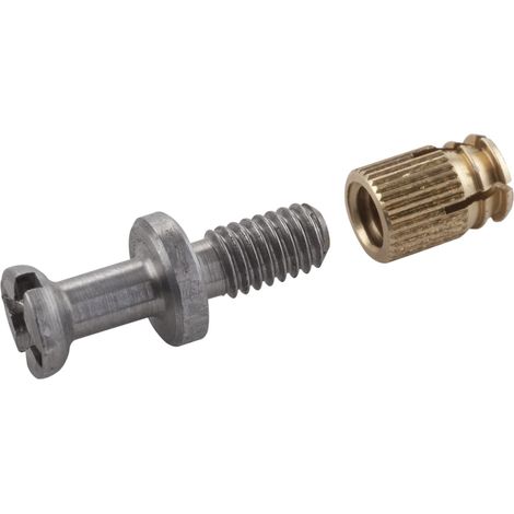Hettich Einschraubdübel Möbelverbinder inkl. Messing Spreizmuffe, Bohr ø 5mm Spanmaß 9mm, Stahl blank (1/3)