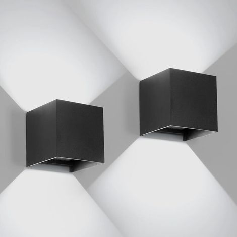Lot de 2 Applique Murale LED Extérieure et Intérieure, Luminaire Moderne Up Down pour Chambre et Salon(Noir,6W,Blanc Froid 6000K) (1/5)