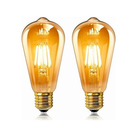 Lot de 2 Vintage Edison Ampoule E27 LED 6W, Verre Ambré, Blanc Chaud 2200K, Équivalent 60W Incandescence, 600LM, AC 220V, Non Dimmable, ST64 Filament Rétro, Décorative pour Maison, Bars, Café