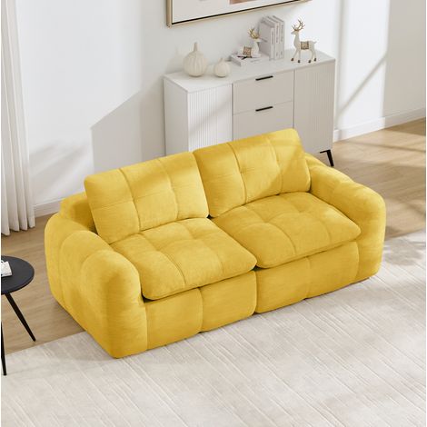 Divano 2 posti modulare in ciniglia gialla, 194 x 97 x 68 cm, senza montaggio DESVIAE (1/5)