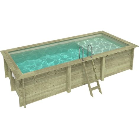 Piscine en bois AQUA 6.1 x 2.85 - H.1.31 m avec plage, sable, fixations à sceller