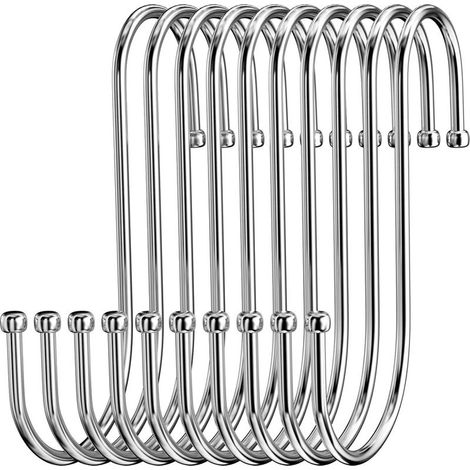 Lot de 10 Crochet S Acier Inoxydable, Crochet en S Crochet en métal robuste crochet double pour suspendre tasses, vêtements, pots et des bols, Convient pour cuisine, bain, jardin, l'armoire (1/5)