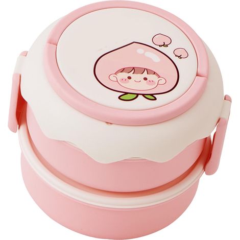 Doppellagige, stapelbare Lunchbox mit Cartoon-Fruchtmotiv, Bento-Box für Schüler mit Griff für Büro, Schule oder Zuhause, Pfirsich (1/5)