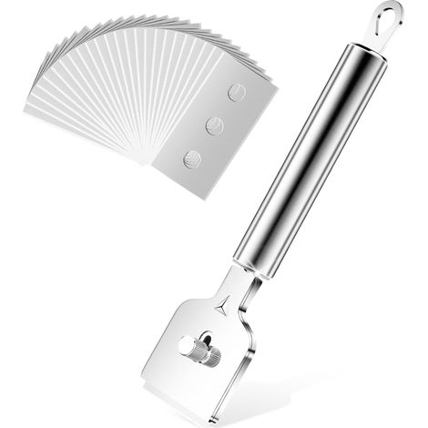 Racloir De Vitrocéramique - 24 Lames Doubles 45mm - Pour Plaques Induction Et Céramique - Manche Ergonomique Argent - Kit Complet (1/5)