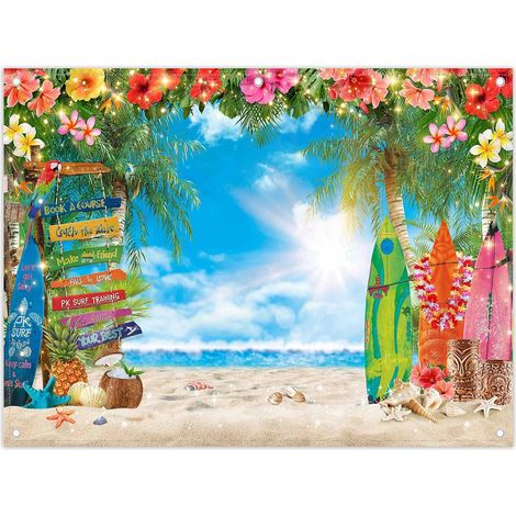 2,4x1,8 m Toile de Fond Aloha, Plage Tropicale ensoleillée Hawaï (1/5)