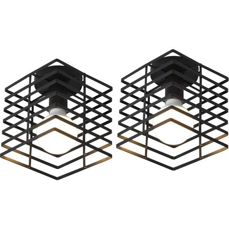 2PCS Lampe De Plafond Vintage Plafonnier D'Intérieur En Métal Luminaire Plafonnier Rétro Pour Salle À Manger, Salon, Balcon, Noire, E27 (1/5)