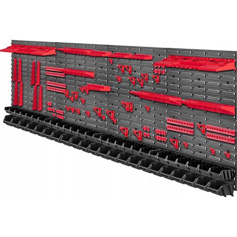KADAX Werkzeugwandregal, aus Kunststoff, Rot&ampSchwarz, 232 x 78 cm, 140 tlg