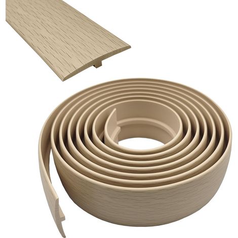 Profilé de transition autocollant en PVC en forme de T, largeur 50 mm, bande de transition flexible en forme de T, pour stratifié/MDF et planchers en bois (bois d'érable, 5 m) (1/5)