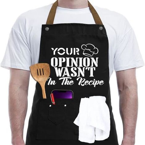 Tablier de Cuisine - Humoristique - Noir - Imperméable - 3 Poches - Taille Ajustable (1/4)