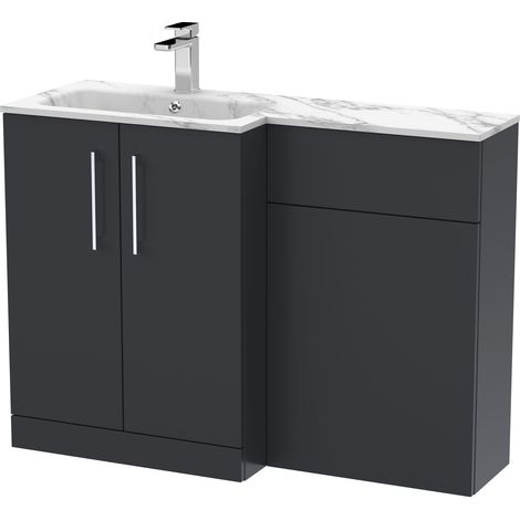 Bramshall Contemporary 2 Door Left-Hand Floor Standing Combination Unit with Stone Basin, Dark Grey, 1100mm (1/4)