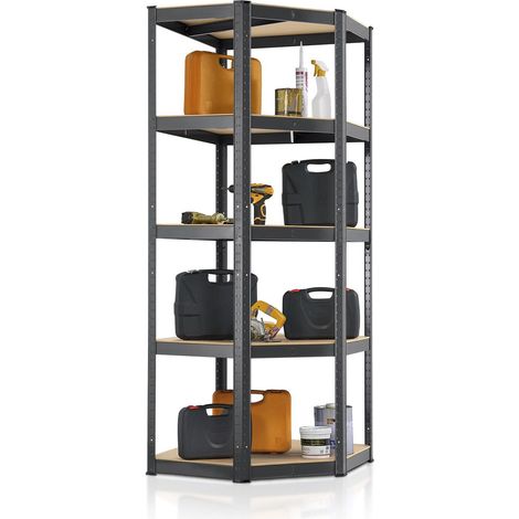 Scaffale ad angolo Corner Basic 180 x 70 x 40 cm Grigio Scaffale in metallo zincato con 5 ripiani Scaffale resistente (1/3)