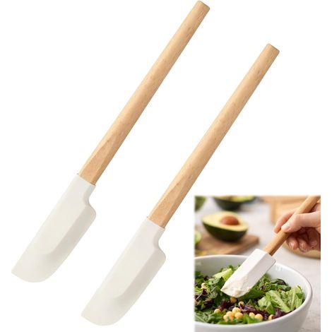 Lot de 2 Mini Spatules en Silicone et Bois de Hêtre Maryse de Précision pour Bocaux Étroits et Pâtisserie Haute Résistance Thermique et Manche Ergonomique (1/5)