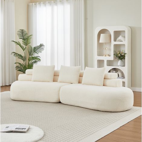 Sofá modular de 2 piezas en chenilla blanco crema con 3 cojines de respaldo (1/5)