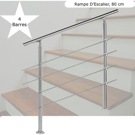 Rampe D'Escalier Sur Pied, 80 cm, Acier Inoxydable, 4 Barres (1/5)