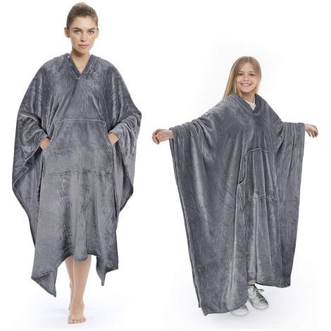 GENERIC-Couverture Poncho Couverture Portable en Peluche Confortable pour Adultes, Femmes, Hommes, Enfants, Couverture pour la Maison ou l'extérieur, 200 x 140 cm (1/5)