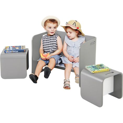 Tavolo per bambini con sedie 66 x 41 x 51 cm ergonomico multifunzionale design moderno betulla grigia 200014081