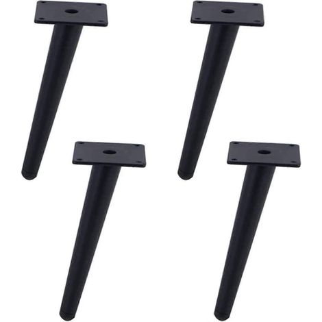 Pieds de meubles, pieds de table en métal à monter soi-même, pieds de meubles en métal fuselés, adaptés aux armoires, canapés, fauteuils, repose-pieds (noir, 10 cm). (1/5)