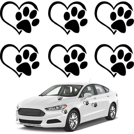 Lot de 6 Autocollant Voiture,Avec Empreintes de Pattes de Chien,Stickers Voiture,Autocollants D'Amour,Forme de Pattes,pour FenêTres de Voiture, Bagages D'Ordinateur Portable(Noir) (1/5)