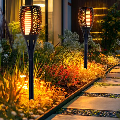 Solarleuchte Feuereffekt Solarfackel Flammeneffekt Fackellampe Gartenleuchte schwarz Fackel, Kunststoff, LED Leuchtmittel orange flackernd, H 78 cm, 2er Set