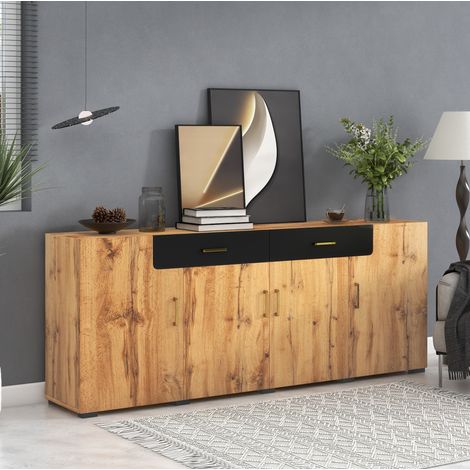 buffet meuble rangement 4 portes 2 tiroirs bois 208 cm OKMYHOME (1/5)